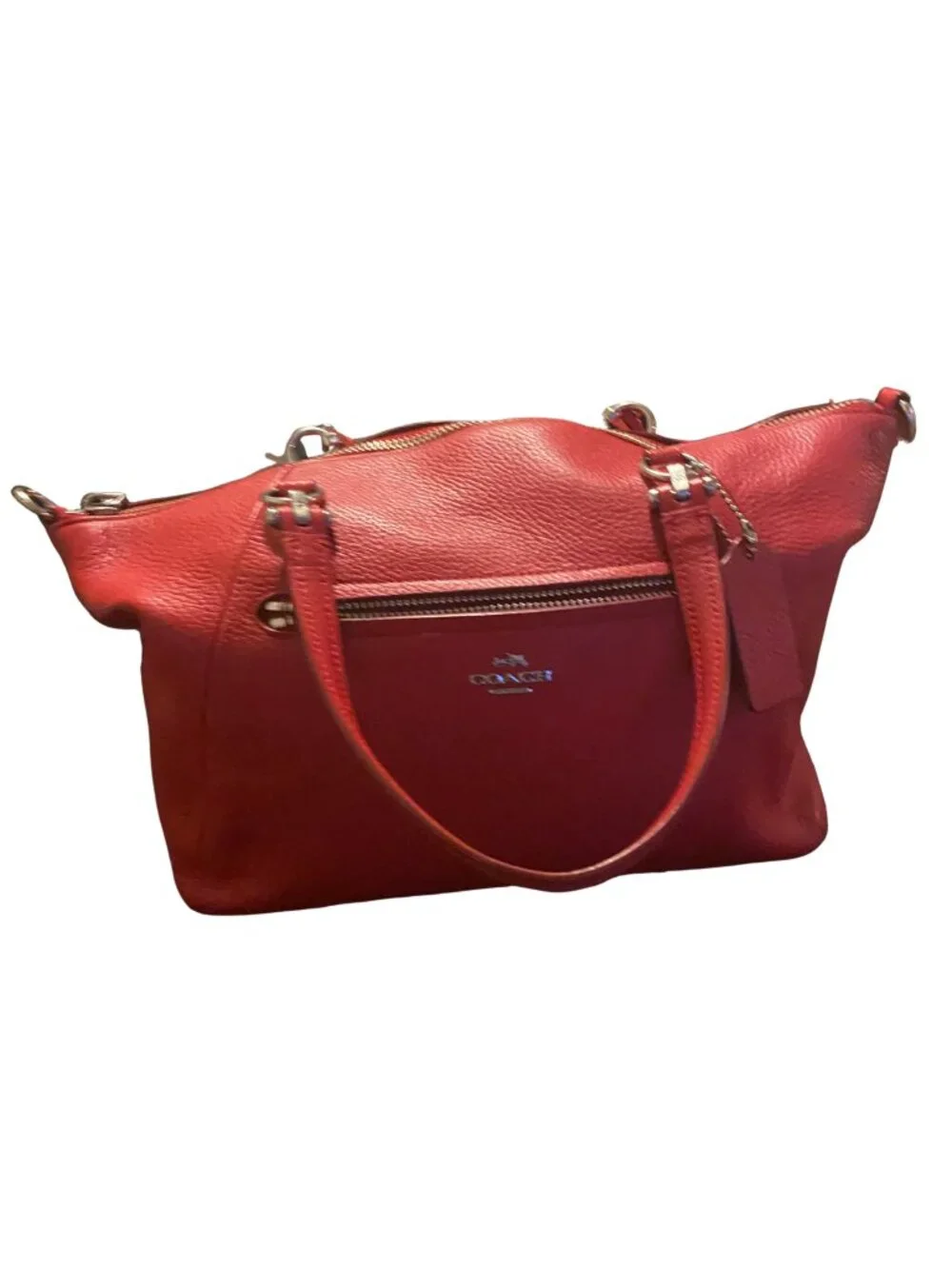 Coach Prairie Satchel Red Pebbled Leather Shoulder Bag Silver Hardware Zip Tote